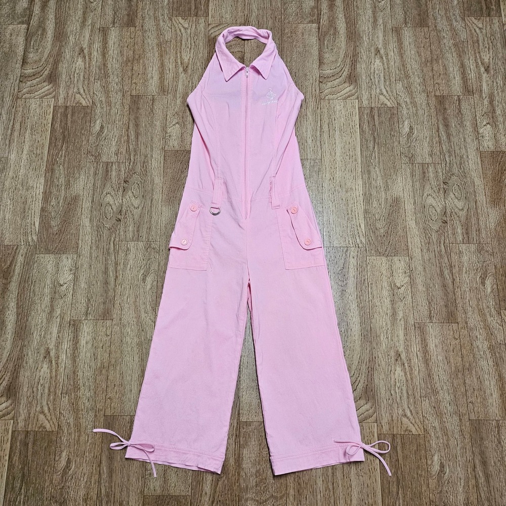 Vintage Y2K Baby Phat‎ Pink Halter Zip Front Capri Pant Jumpsuit Size L